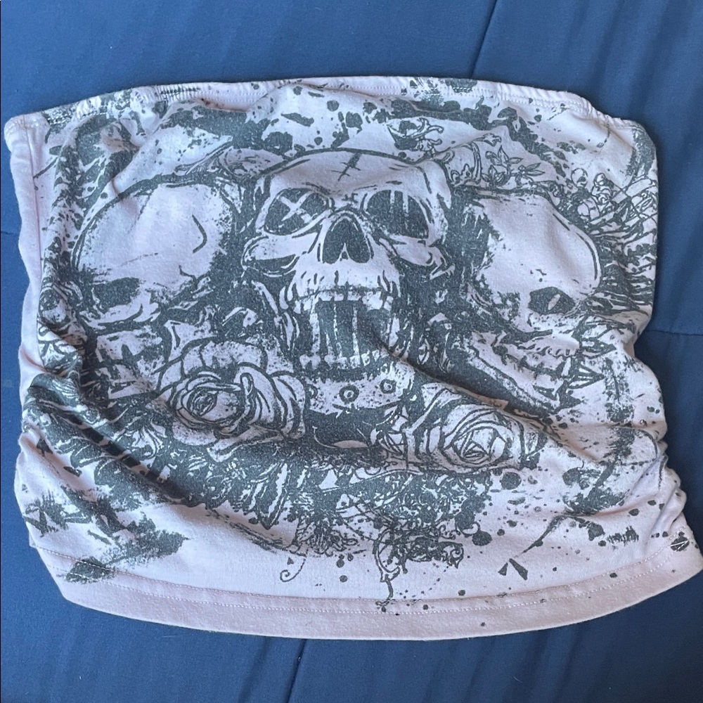 Revolve Y2K Skull & Roses Graphic Tube Top